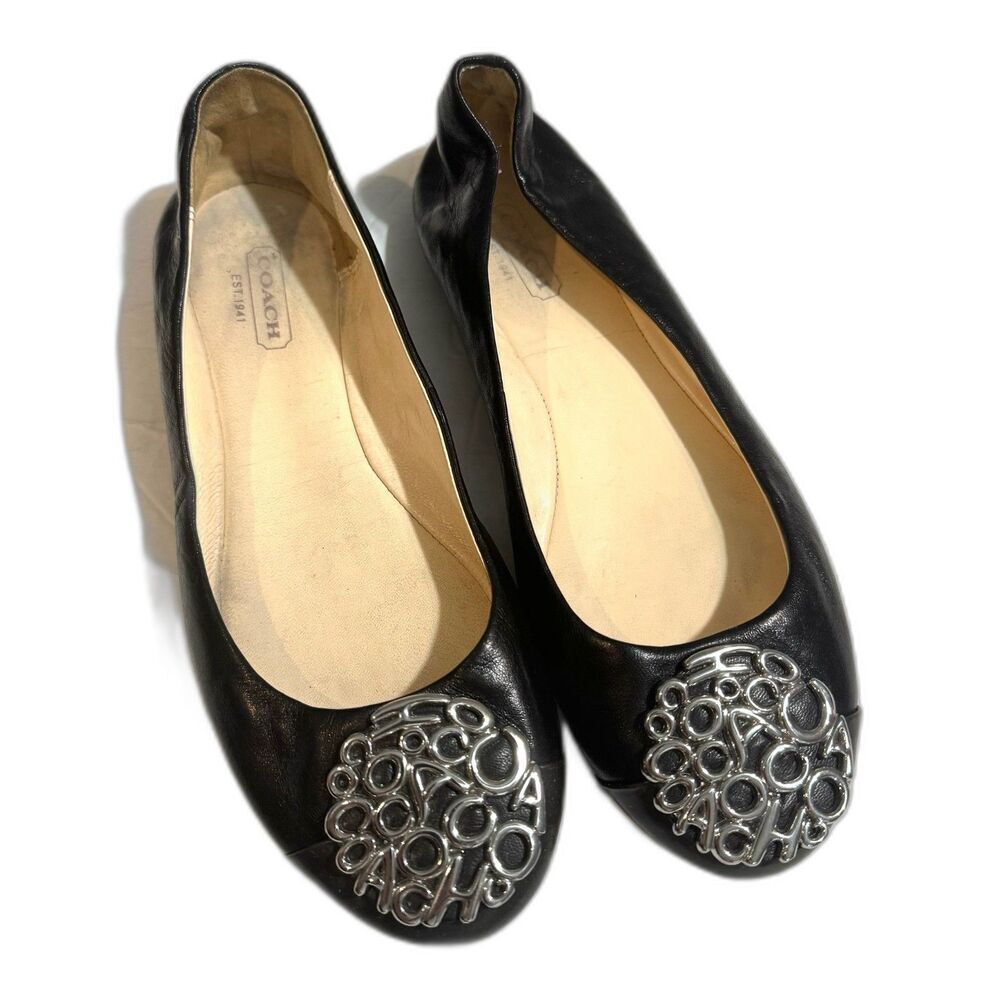 Coach Black Flats with Silver Accents